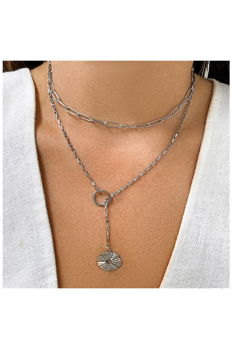 Starburst Lariat Drop Mixed Chain Layered Necklace, Alternate, color, SILVER