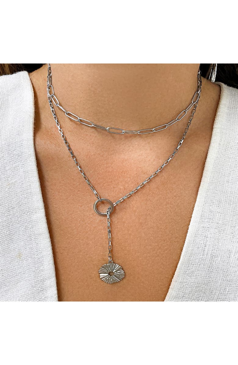 Adornia Starburst Lariat Drop Mixed Chain Layered Necklace, Alternate, color,