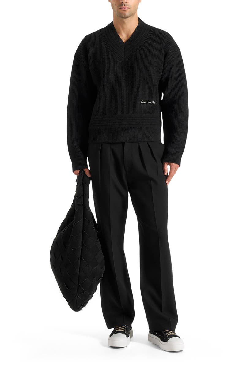 Manière De Voir Remi V-Neck Signature Knit Jumper, Alternate, color, Black