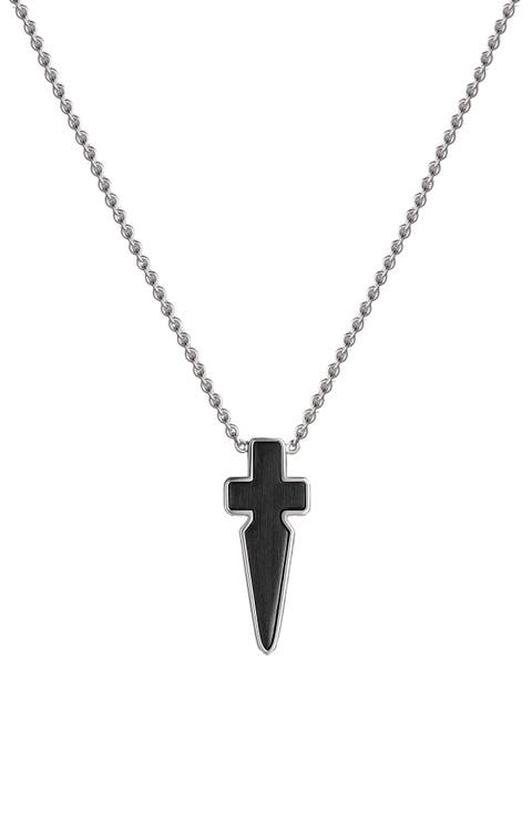 Strength Sterling Silver & Carbon Fiber Pendant Necklace