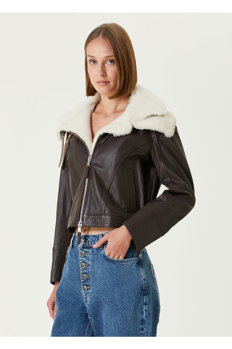 Double Collar Leather  Jacket, Alternate, color, BROWN