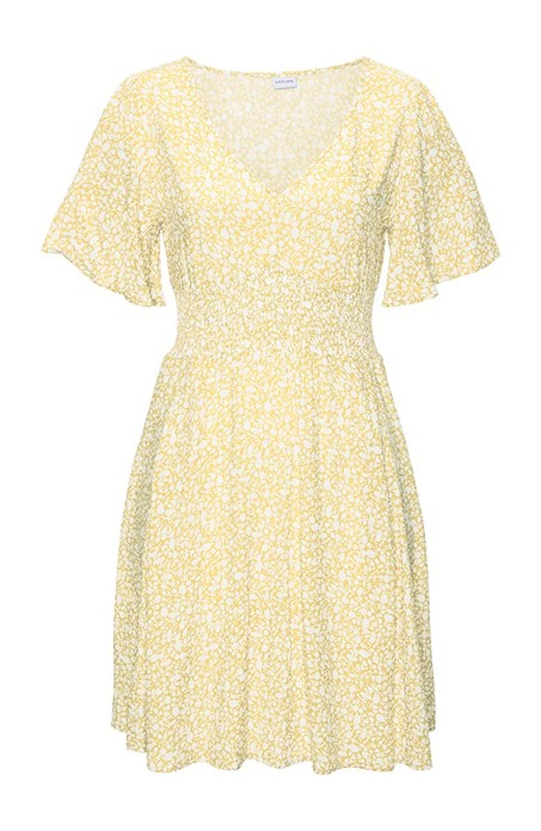 LASCANA Women's Floral Flutter Sleeve Dress, Alternate, color, Yellow