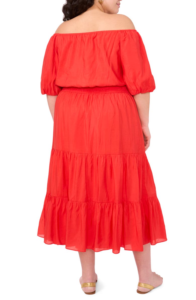 Vince Camuto Off the Shoulder Tiered Maxi Dress, Alternate, color, Cayenne