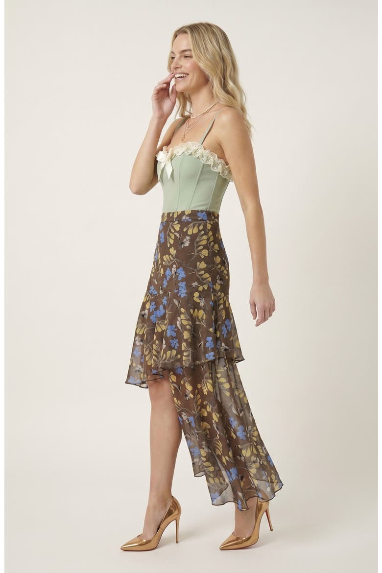 Asymmetric Floral Midi Skirt, Alternate, color, Brown Floral