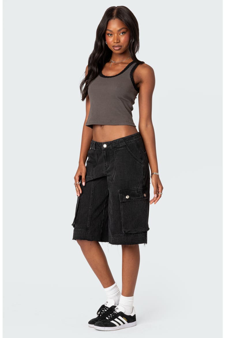 Alix Lace Rib Crop Tank, Alternate, color, GRAY