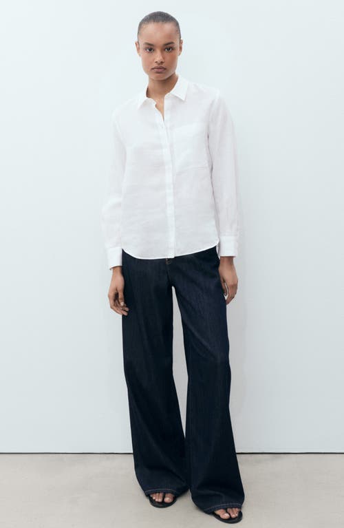 Mango Linen Button-up Shirt In White