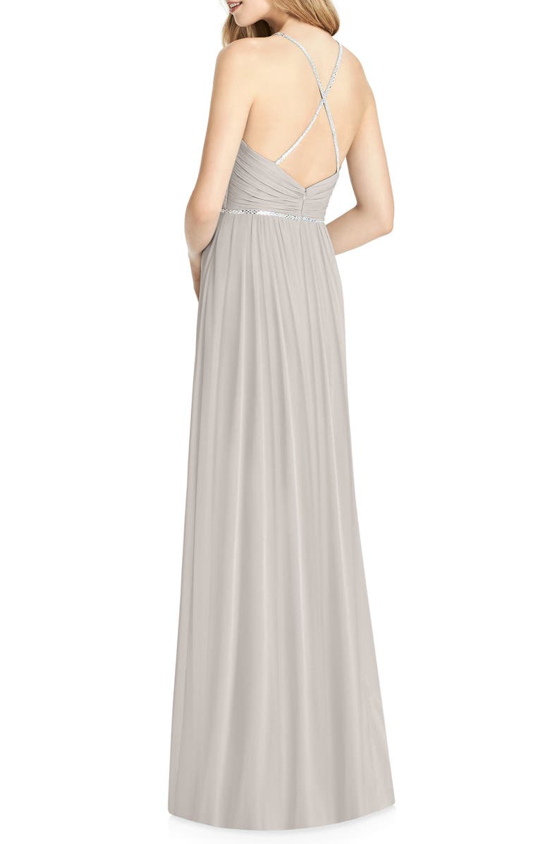 Jenny Packham Pleat Bodice Chiffon A-Line Gown, Alternate, color, 