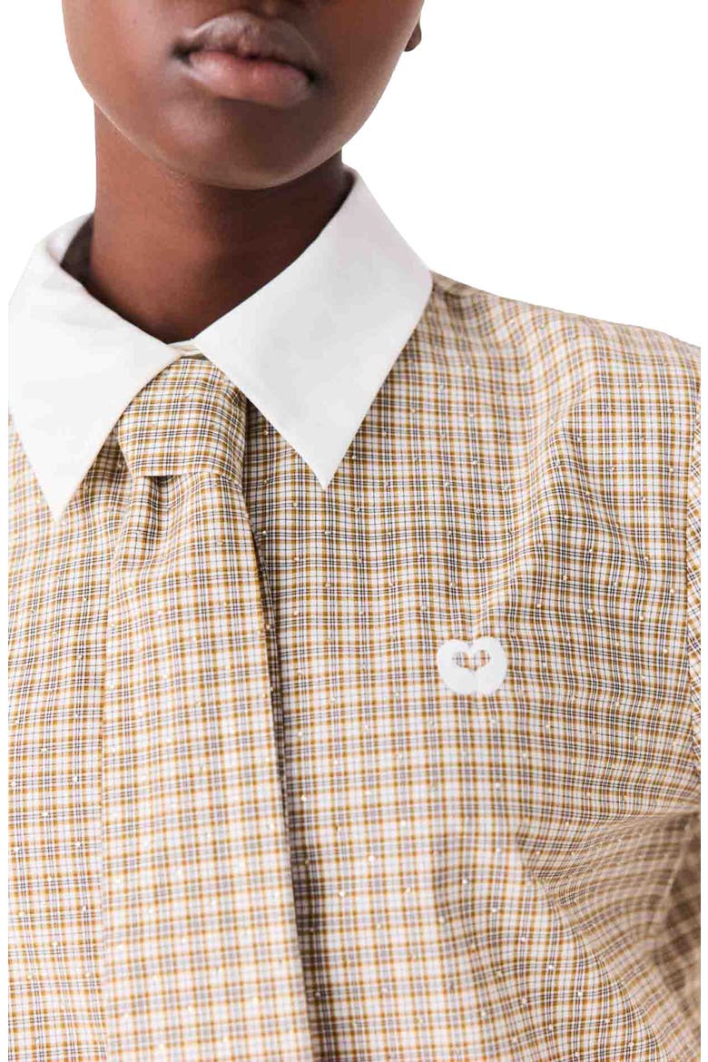 Short rhinestone checked shirt, Alternate, color, Beige