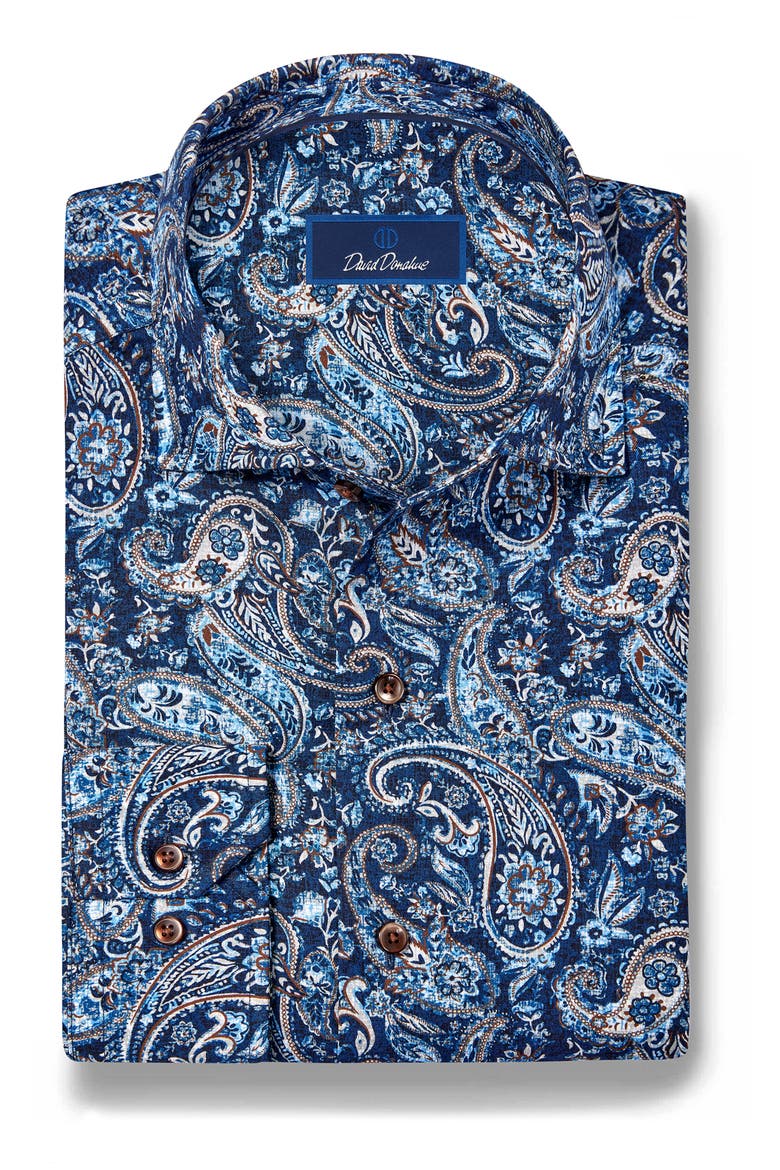Paisley Sport Shirt, Main, color, NAVY/ CHOCOLATE
