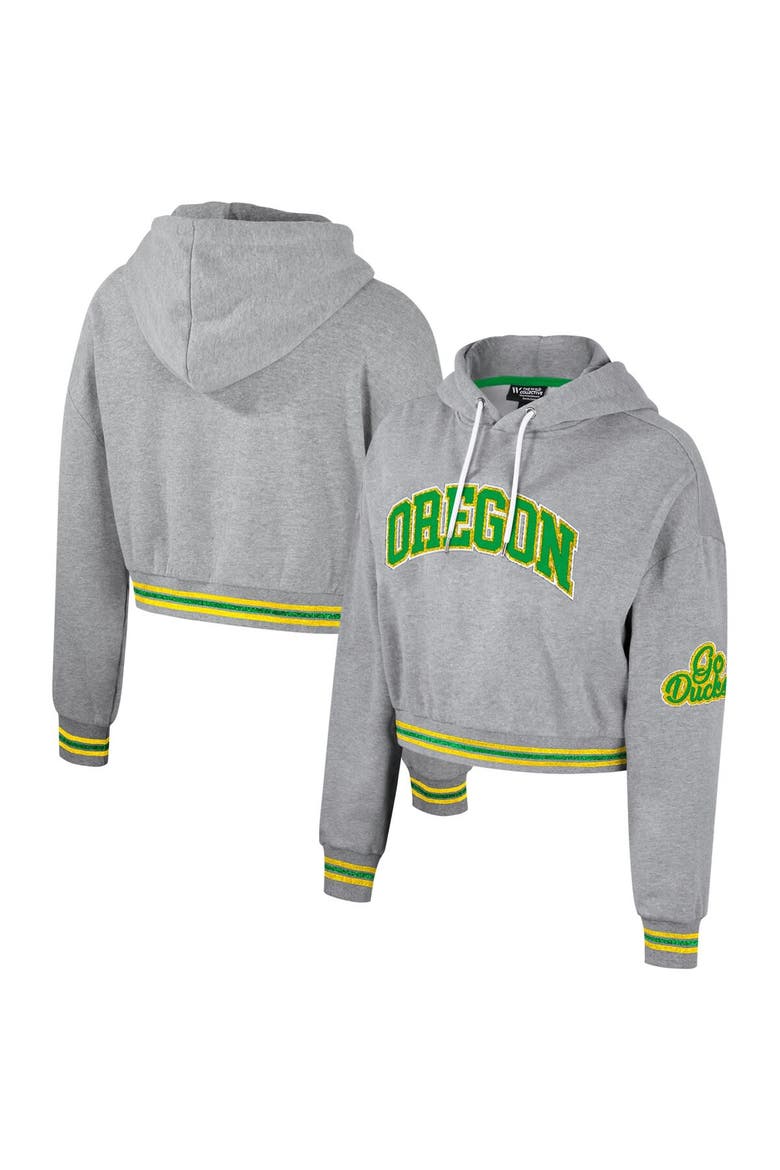 Women's The Wild Collective Heather Gray Oregon Ducks Cropped Shimmer Pullover Hoodie, Main, color, Heather Gray
