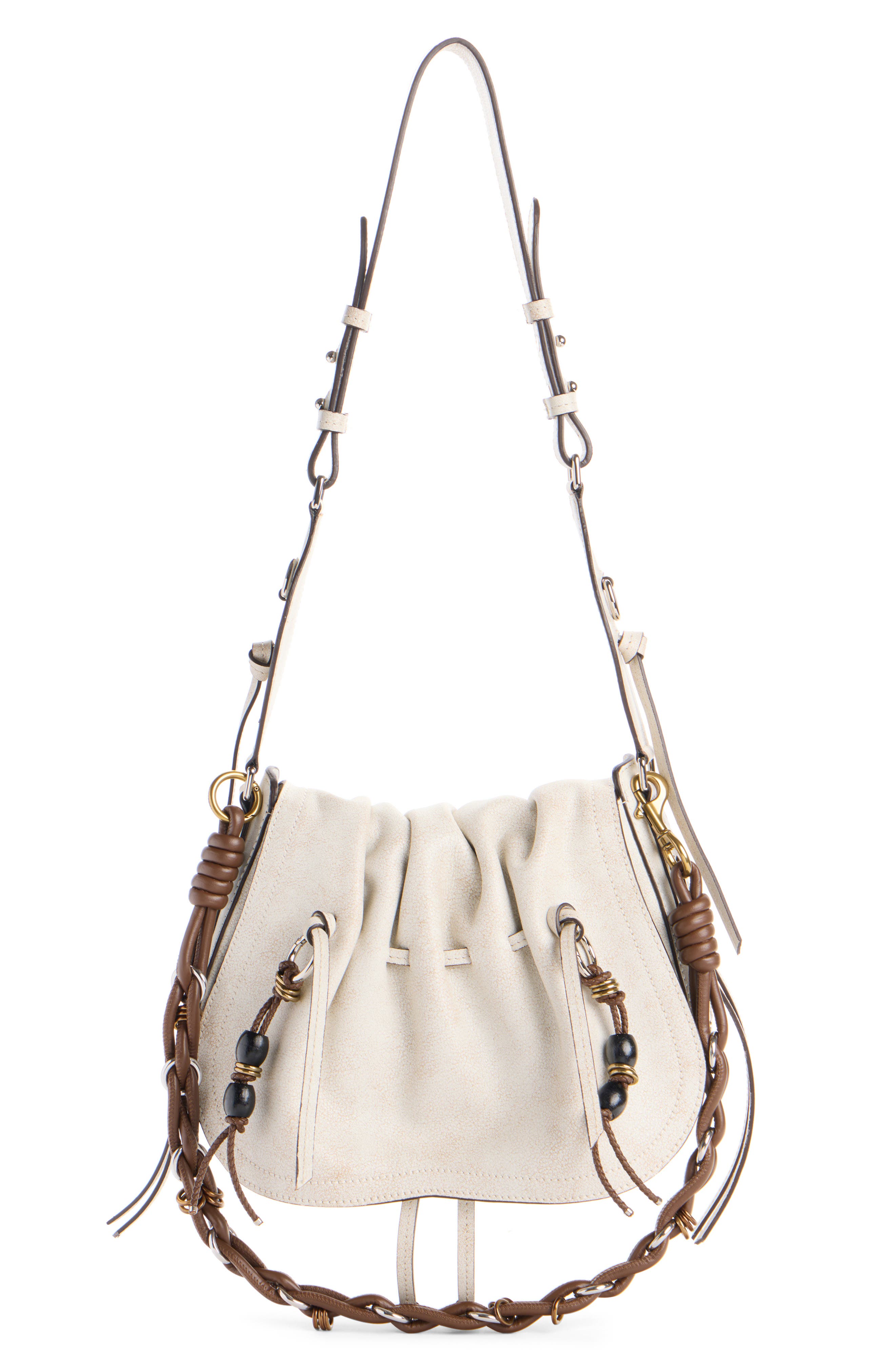 Isabel Marant Bolton Washed Leather Shoulder Bag, Alternate, color, Chalk