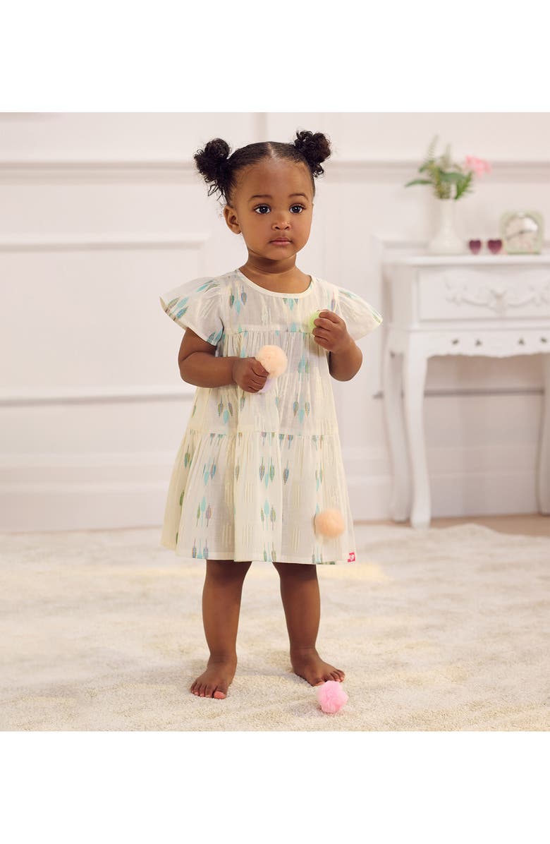 Hatley Ikat Feather Print Cotton Tiered Dress, Alternate, color, Cream