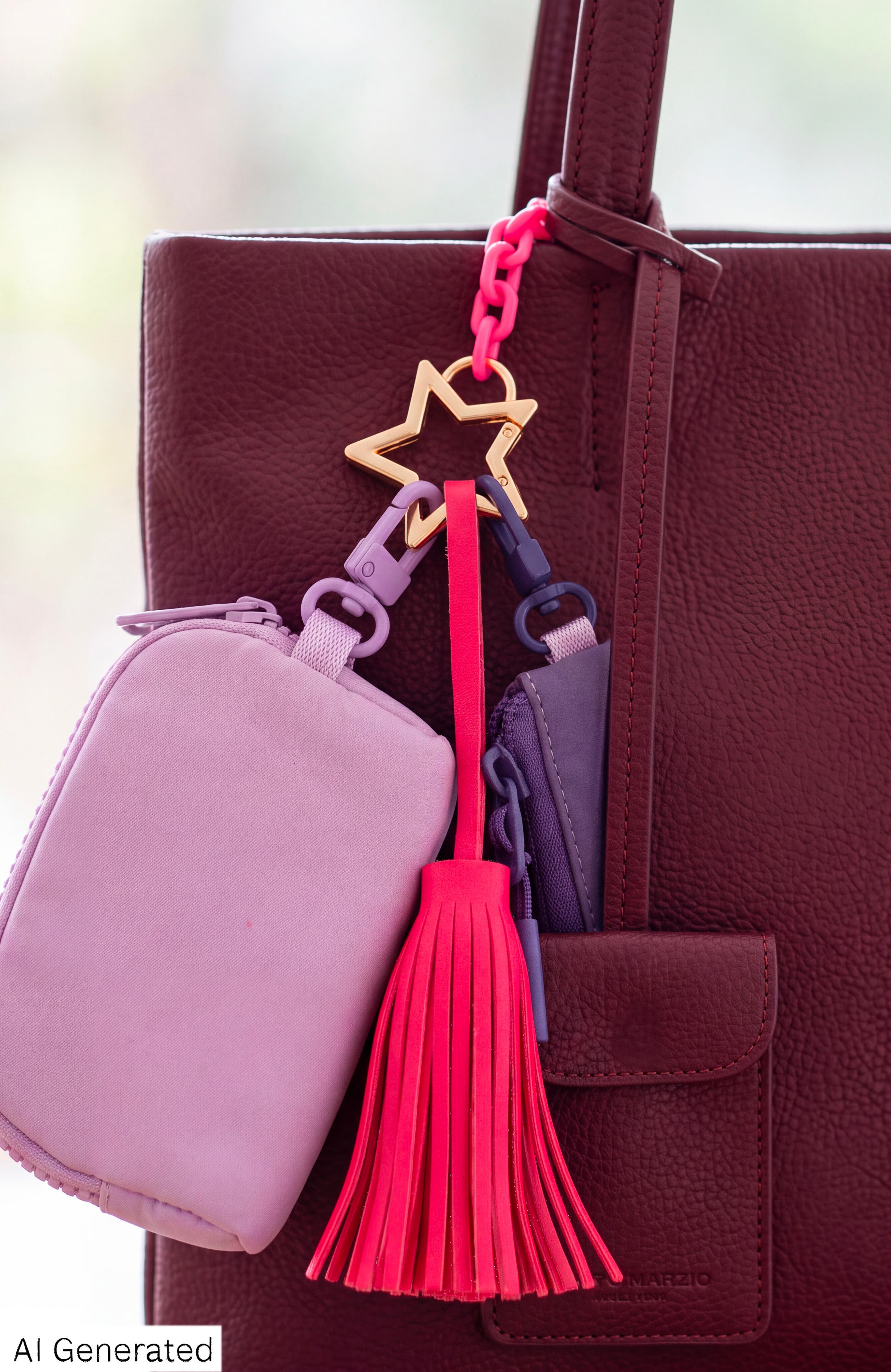 Bag Charm Set With Pouch Key Chain Decorative Accessory, Alternate, color, VIOLET