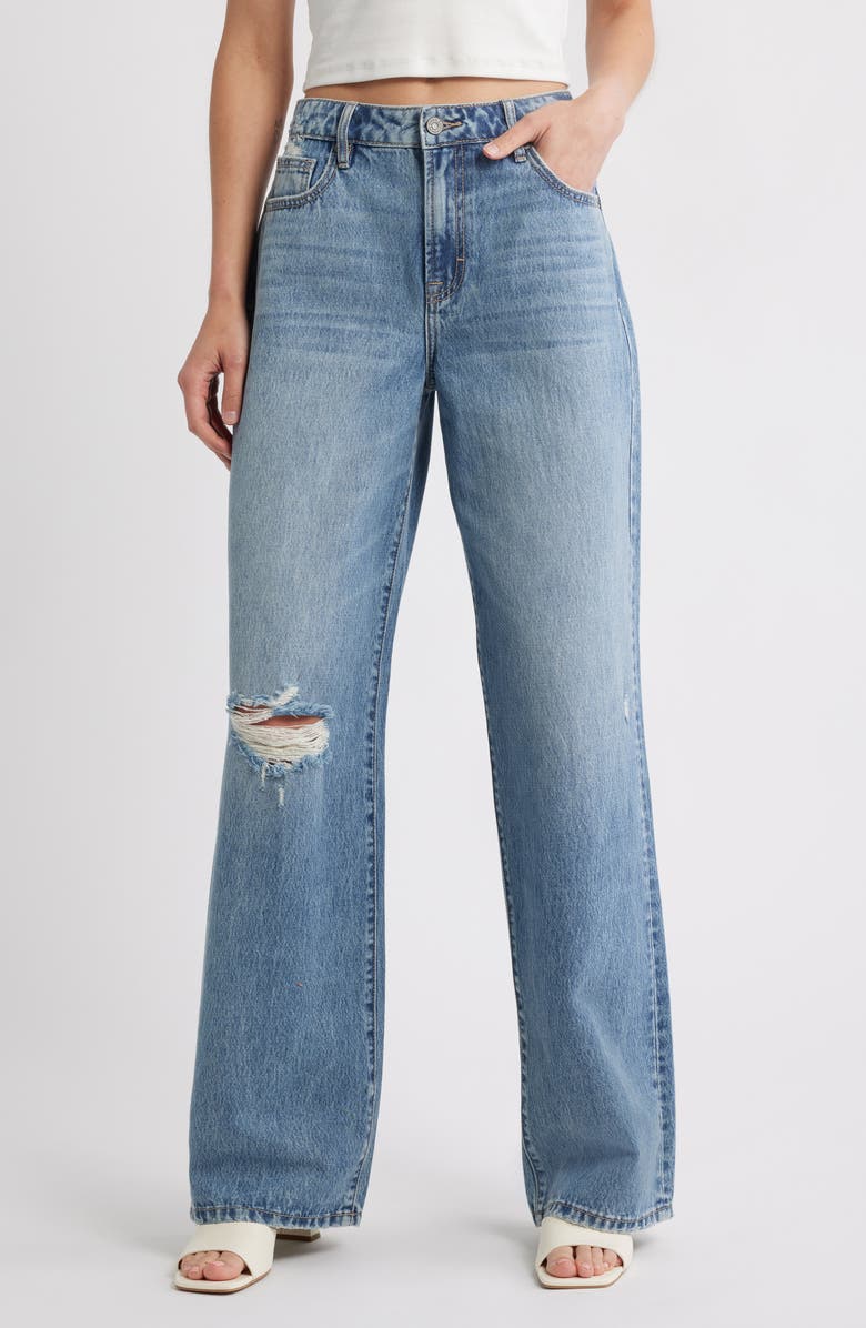 HIDDEN JEANS Distressed Wide Leg Dad Jeans, Main, color, Med.wash