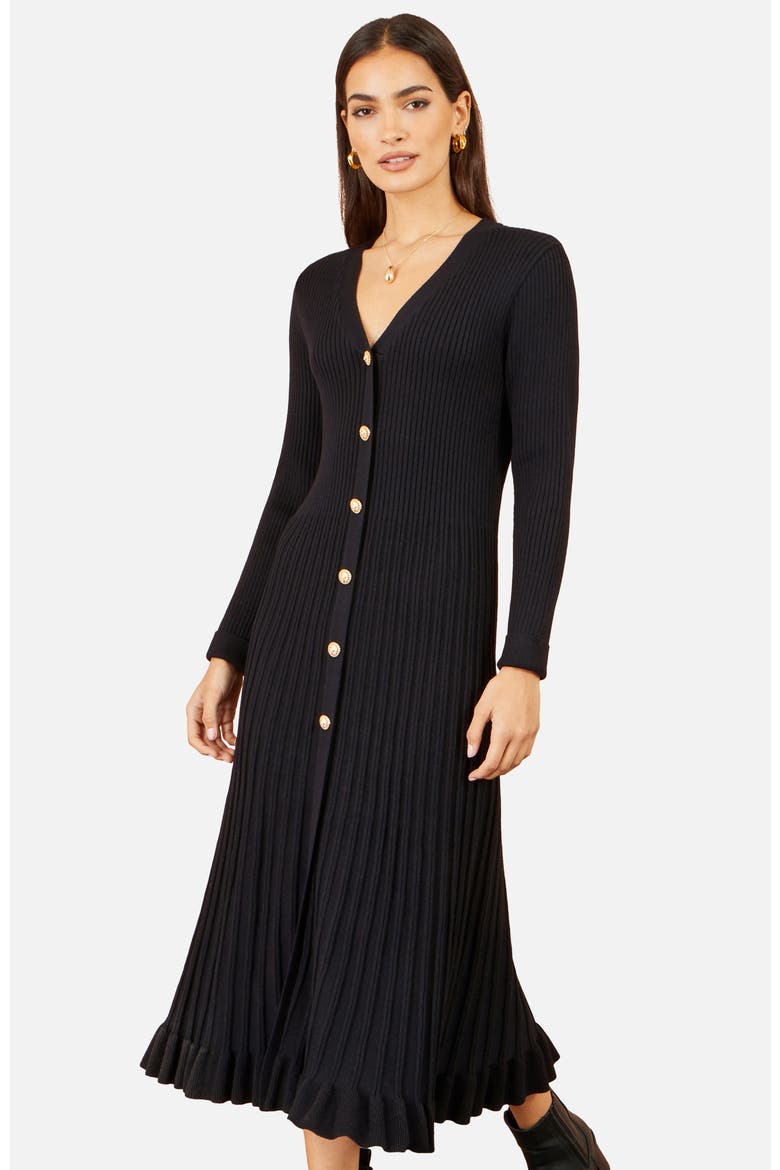 Long Sleeve Ribbed Midi Knit Dress, Alternate, color, Black