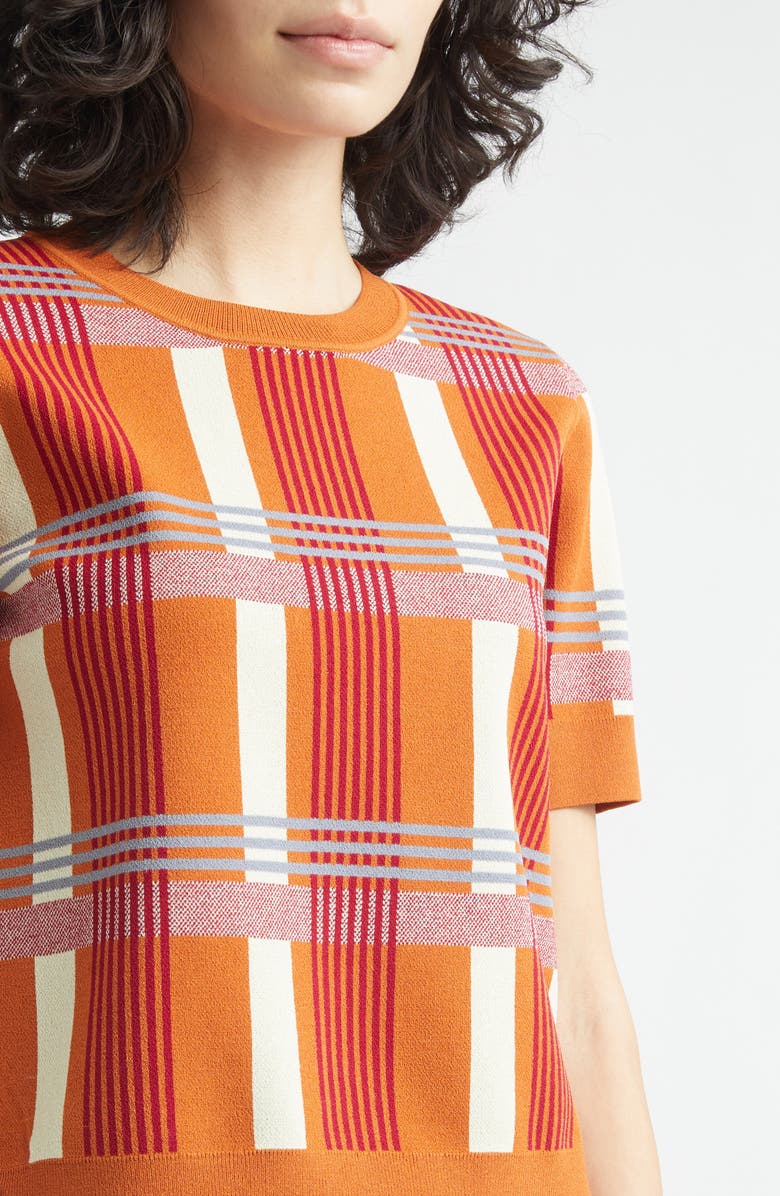 ZANKOV Leo Jacquard Check Short Sleeve Fitted Sweater, Alternate, color, Rust