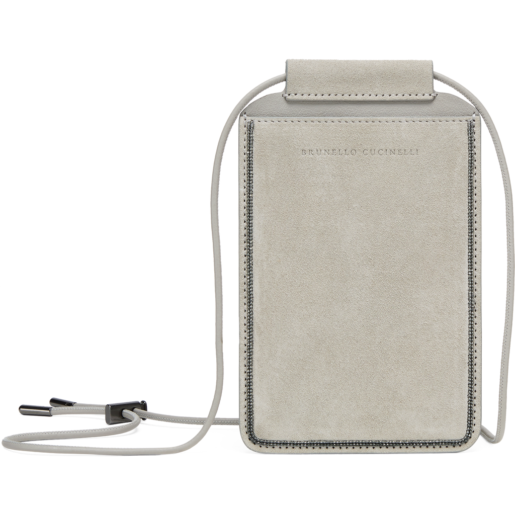 Brunello Cucinelli Leather Phone Cover Strap Adjustable In Cool Beige