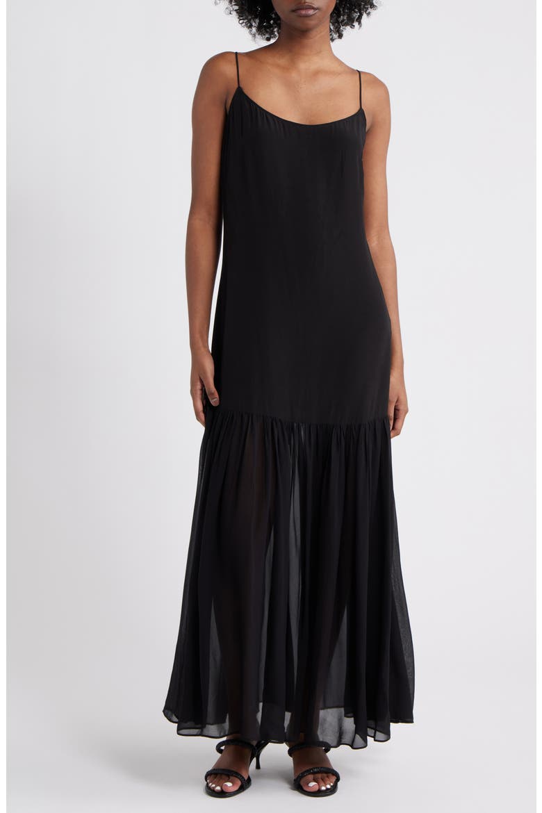 Chandra Sleeveless Ruffle Hem Maxi Dress, Main, color, BLACK