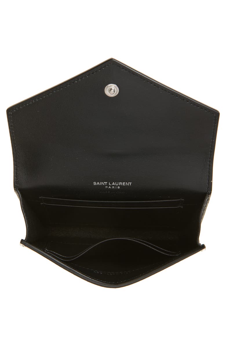 Saint Laurent Small Cassandre Croc Embossed Leather Wallet, Alternate, color, Noir