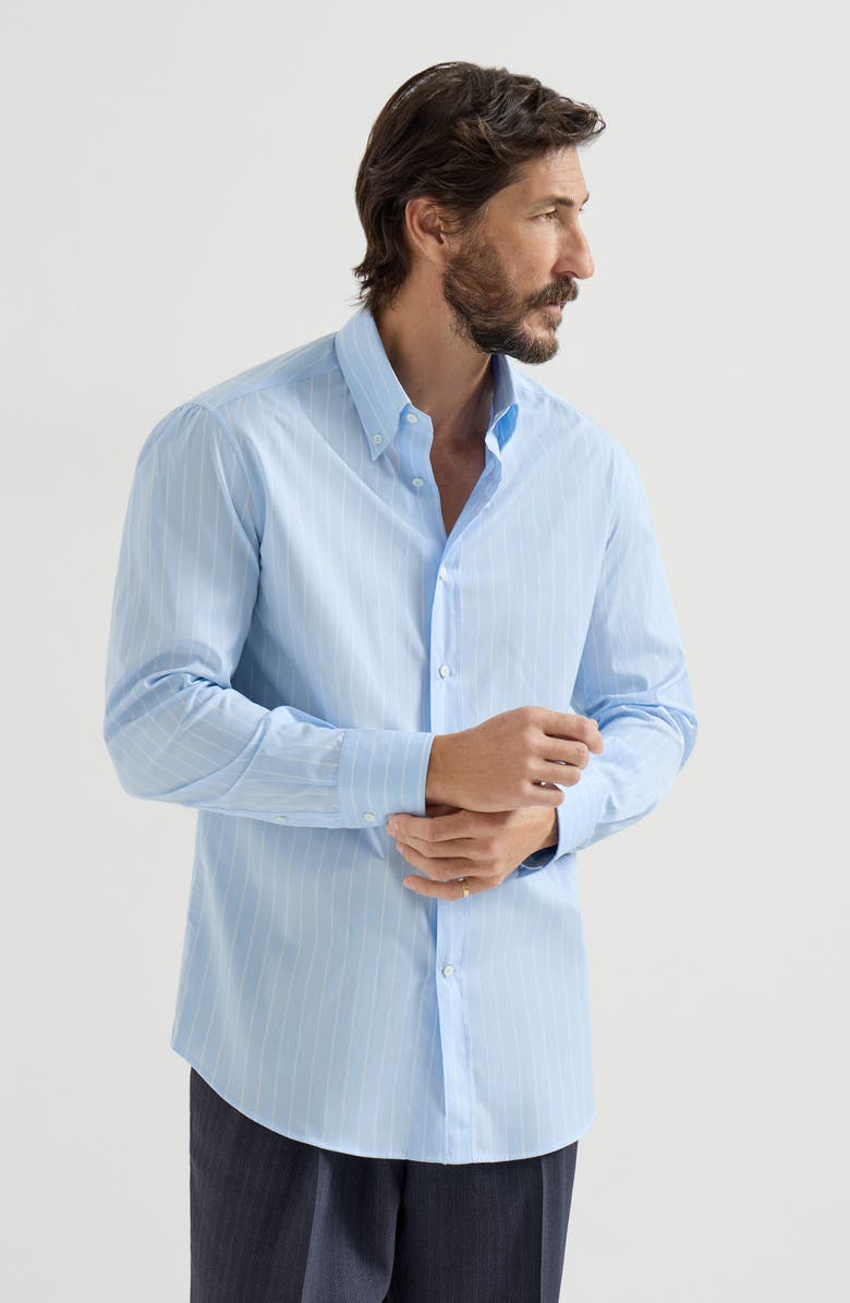 Brunello Cucinelli Button-down collar shirt, Alternate, color, Azure