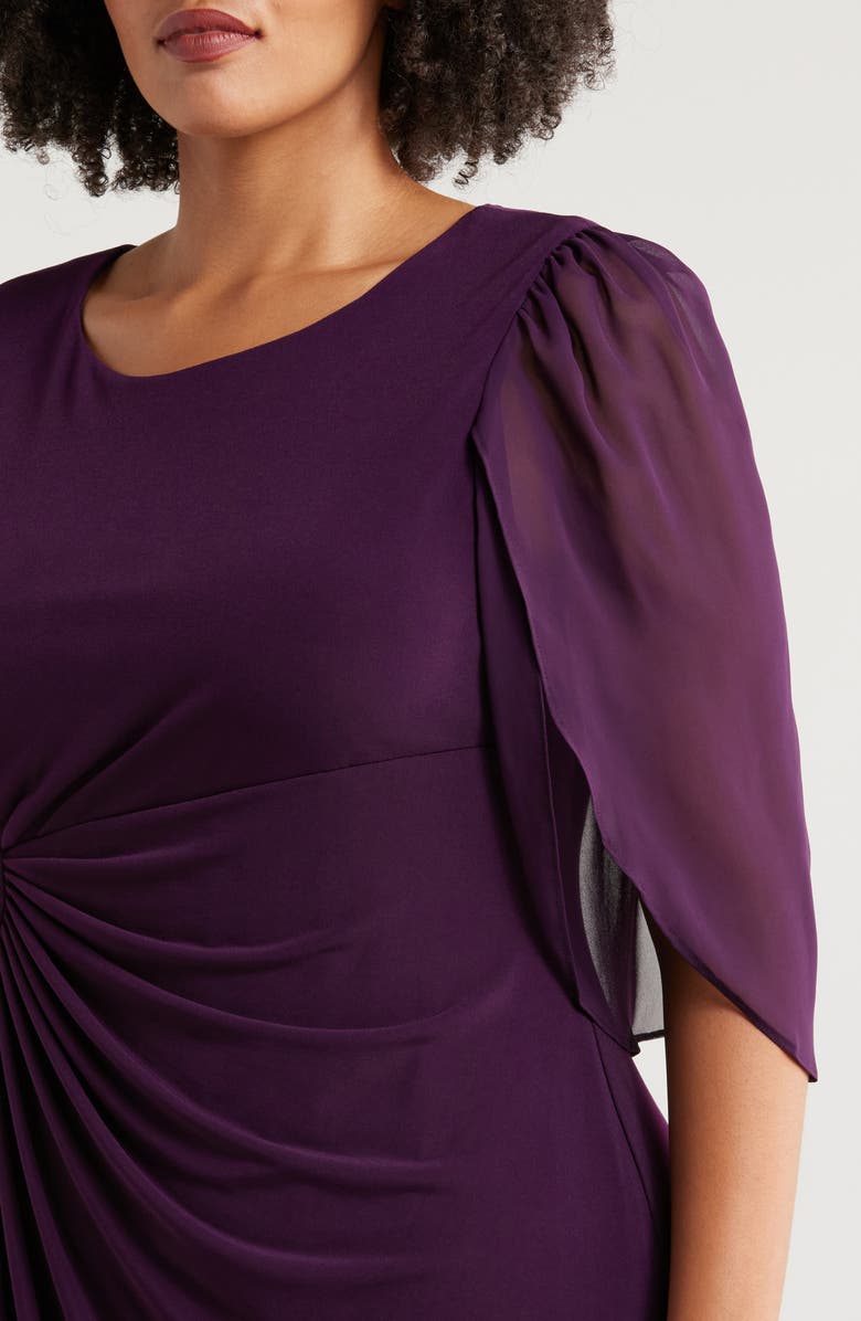 Connected Apparel Chiffon Sleeve Faux Wrap Dress, Alternate, color, Aubergine