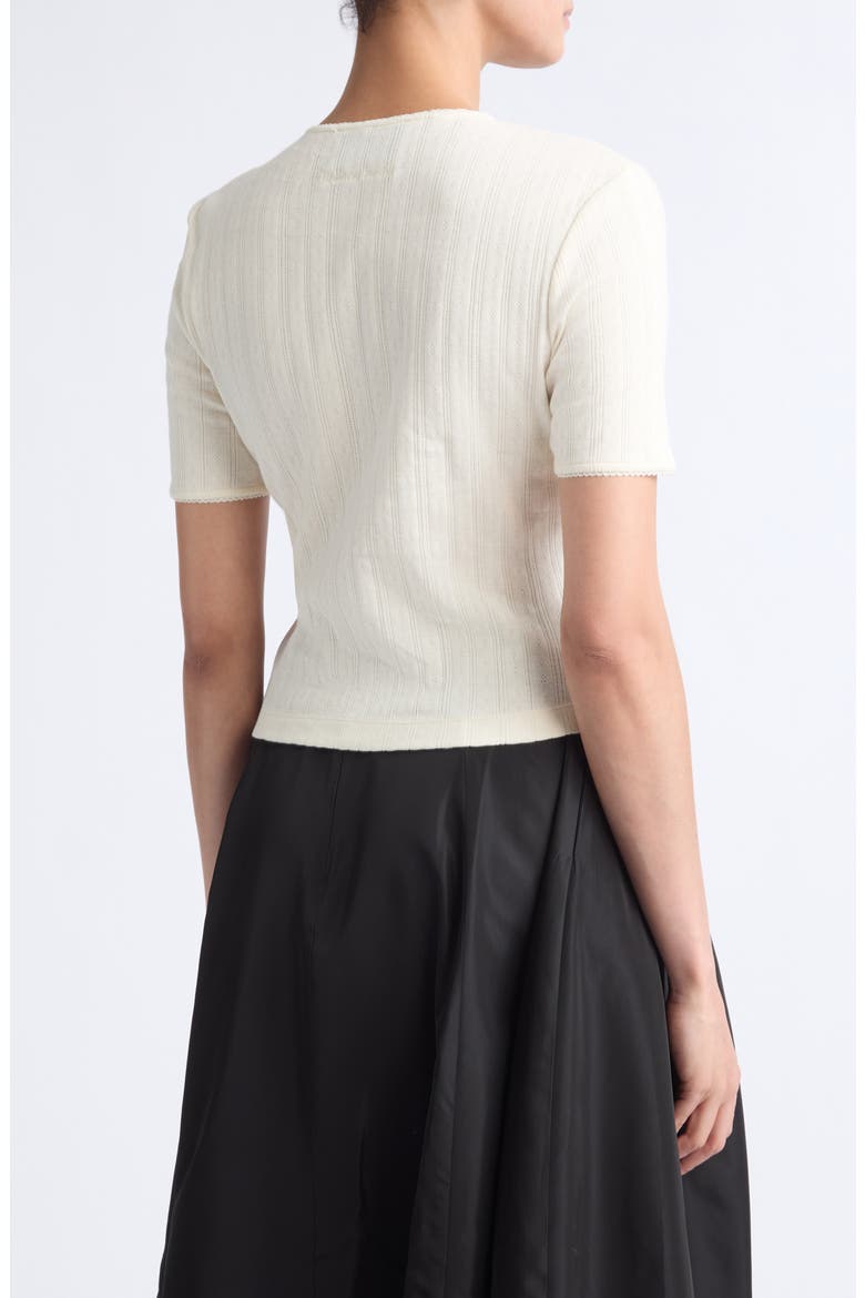 Faux Pearl Crop Cotton Pointelle Rib T-Shirt, Alternate, color, ECRU/ PEARL
