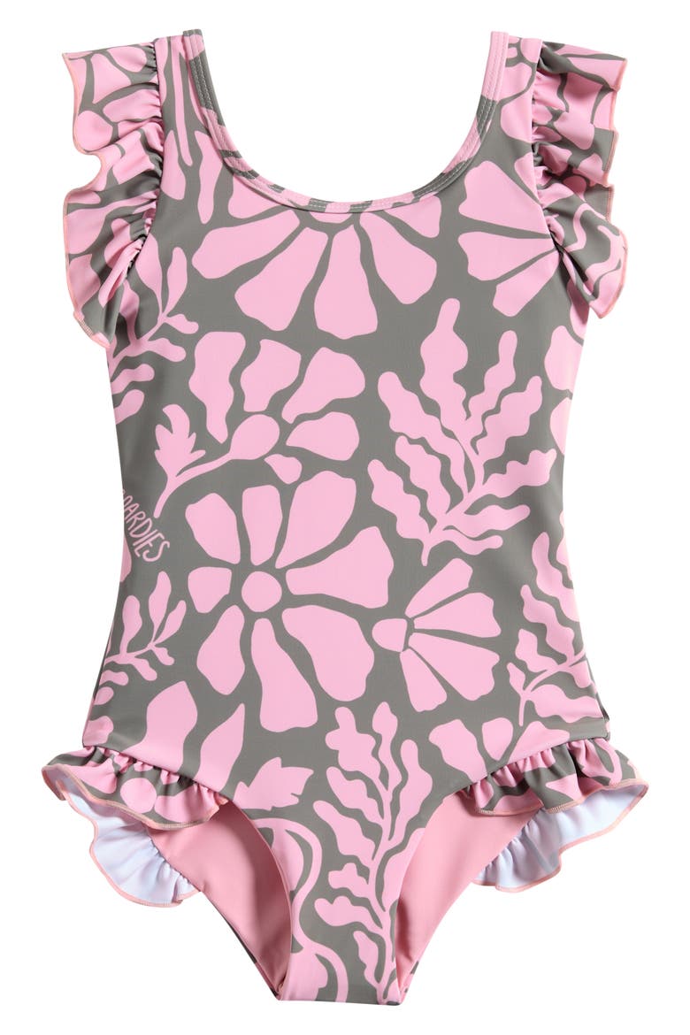 Kids' Melo Ruffle One-Piece Swimsuit, Main, color, OLIVE/ PINK