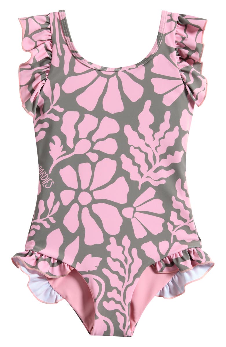 Boardies Kids' Melo Ruffle One-Piece Swimsuit, Main, color, Olive/ Pink