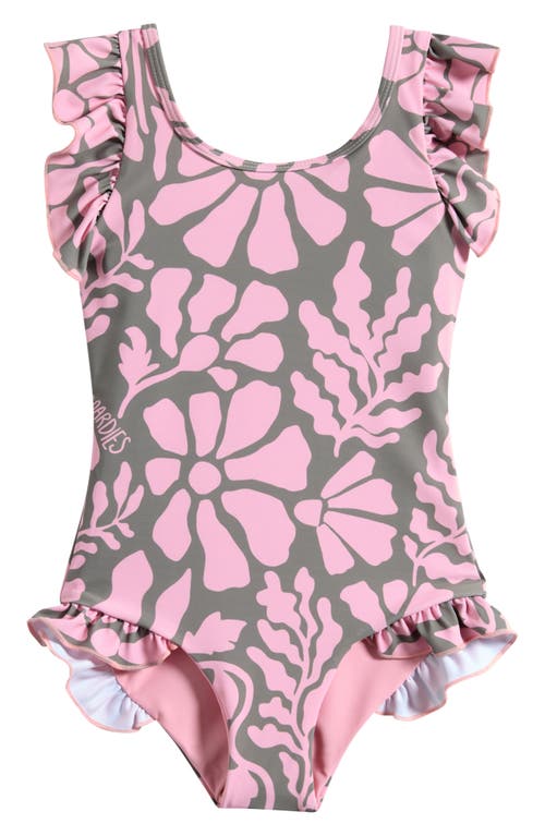 Boardies Kids' Melo Ruffle One-Piece Swimsuit in Olive/pink at Nordstrom, Size 7-8