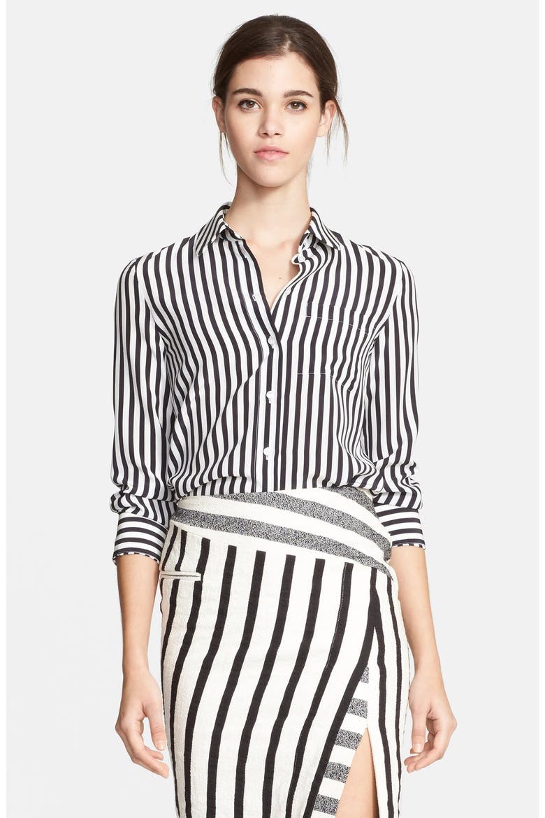 'Chika' Stripe Silk Shirt, Main, color, BLACK