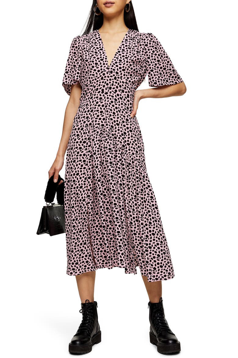 Animal Print Midi Dress, Main, color, PINK MULTI