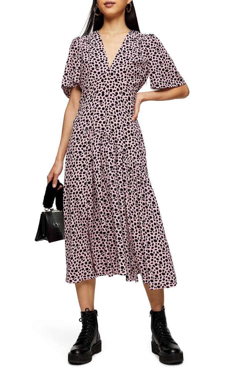 Topshop Animal Print Midi Dress, Main, color, 