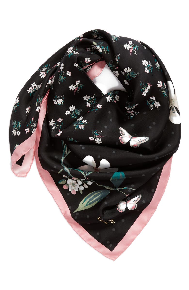 Kate Spade New York botanical patchwork square silk scarf, Alternate, color,