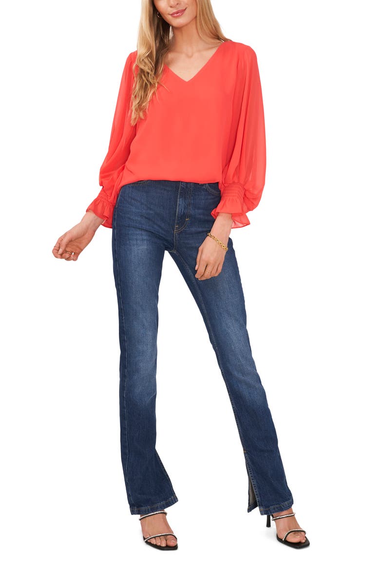 Blouson Sleeve Blouse, Alternate, color, RADIENT RED