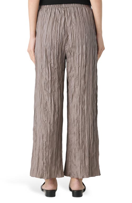 Eileen Fisher Crinkled Silk Wide Leg Pants In Cocoa