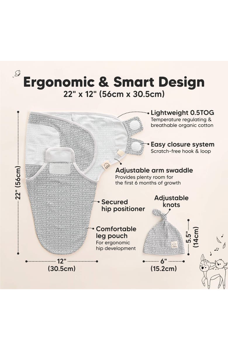 KeaBabies 3-Pack Soothe Swaddle Wraps with Knot Hats, Alternate, color, Nordic