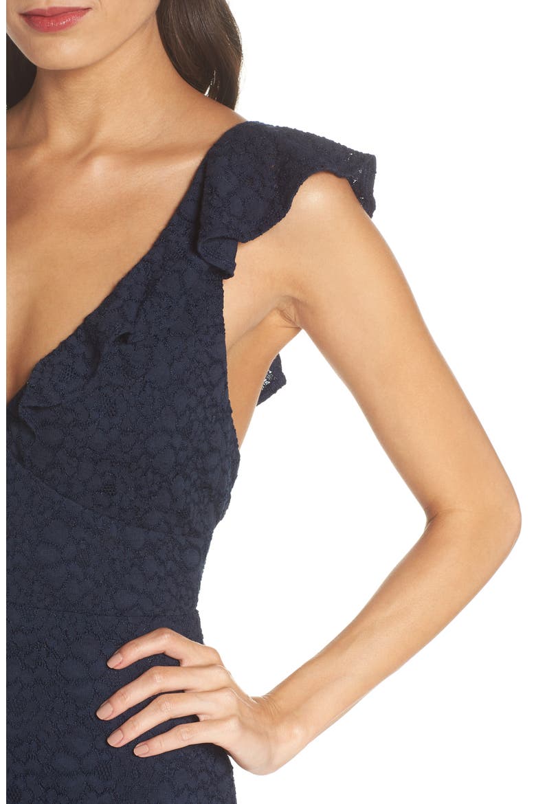 Ruffle Neck Lace Minidress, Alternate, color, NAVY