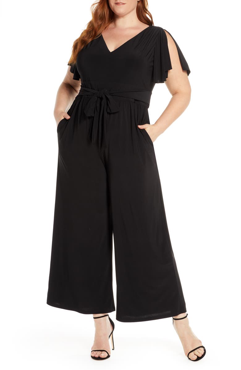 Eliza J Flutter Sleeve Wide Leg Jersey Jumpsuit, Main, color,