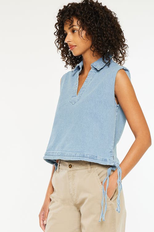 Kancan Bianca V-neck Sleeveless Shirt In Light Wash