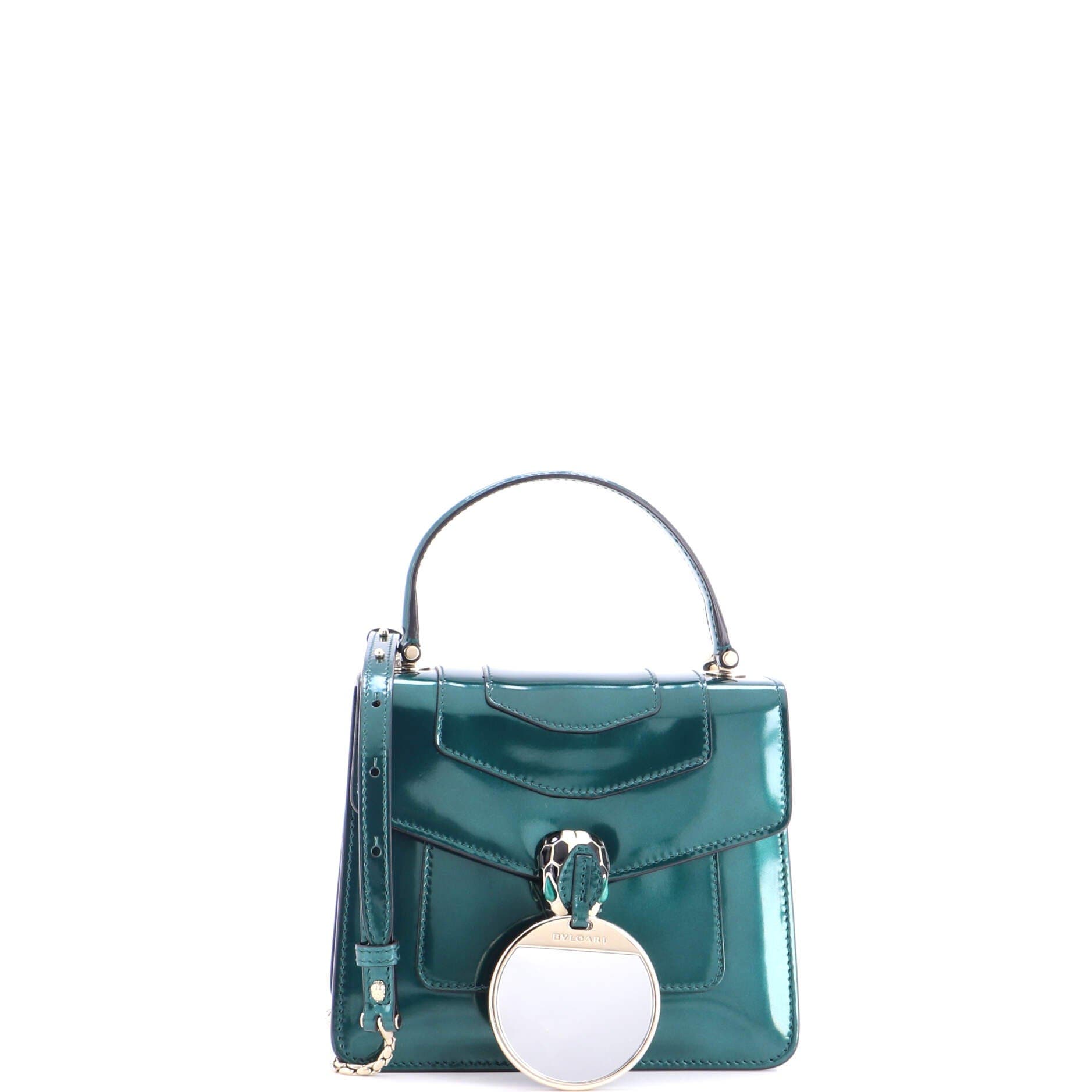 Serpenti Top Handle Bag Patent Small, Alternate, color, Green