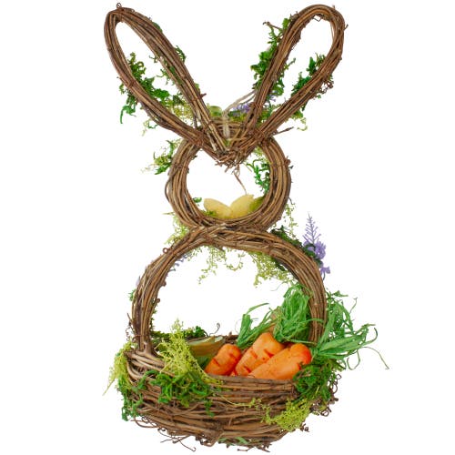 Northlight Artificial Floral Bunny Hanging Easter Basket Decoration In Brown