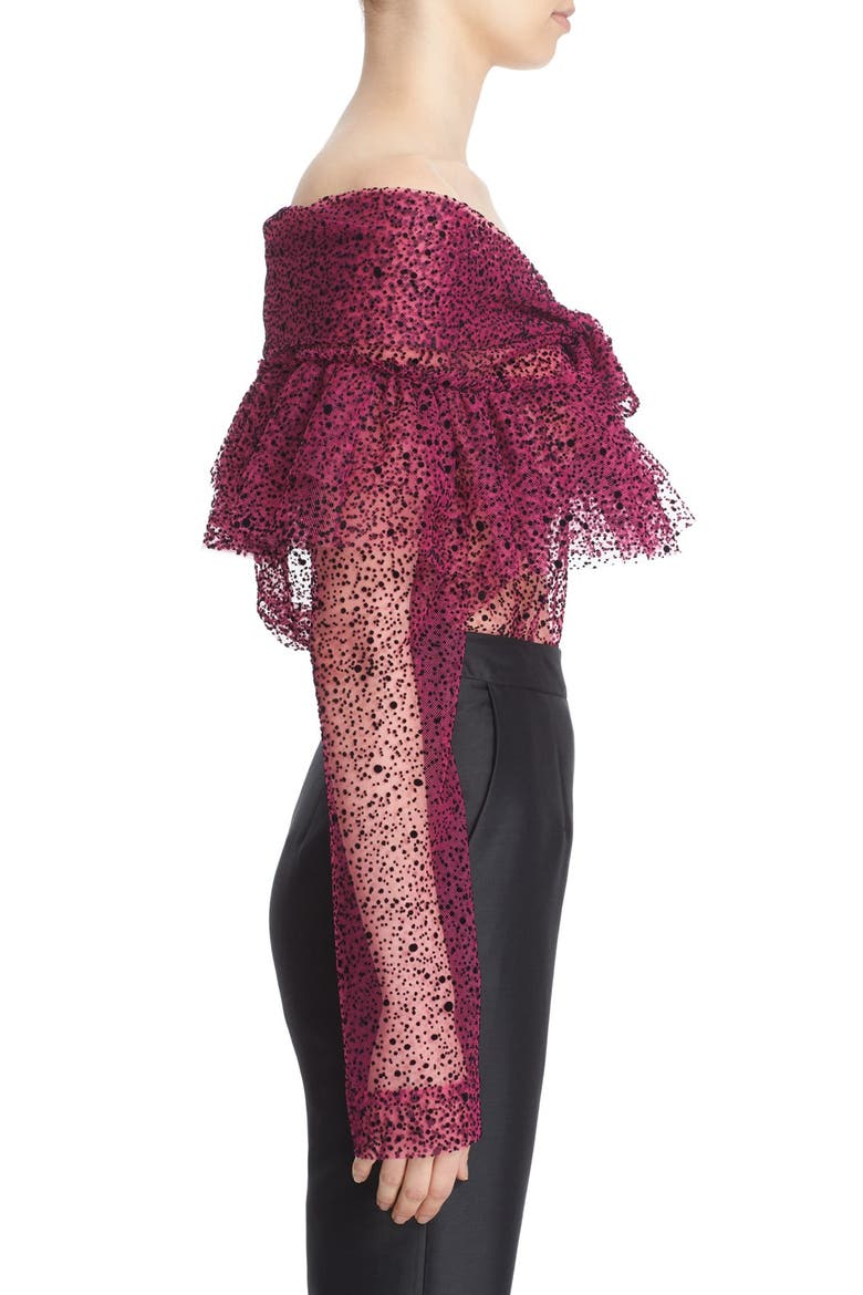 Ruffle Knot Off the Shoulder Tulle Top, Alternate, color, ULTRA PINK
