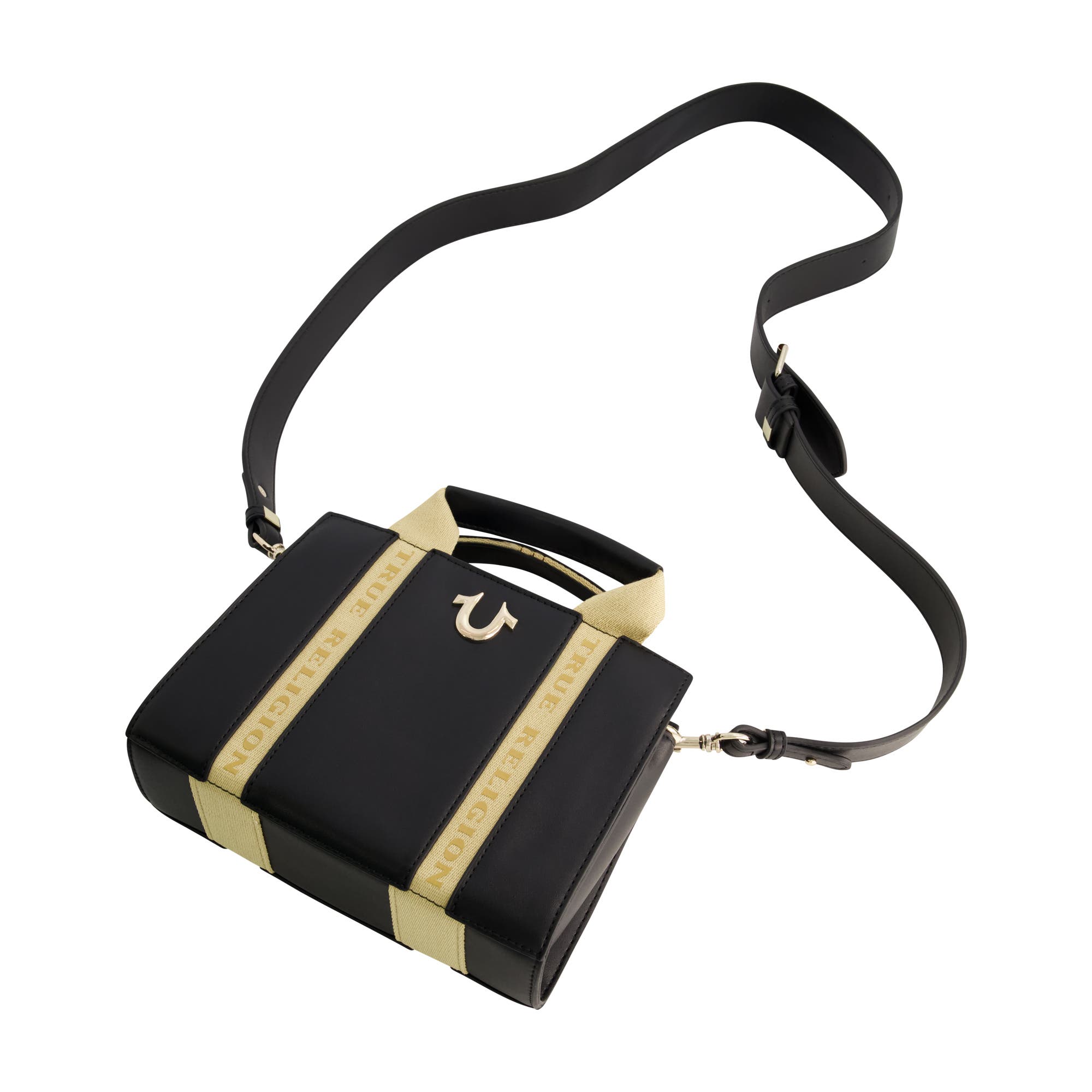 True Religion Licensed Faux Leather Mini Tote Bag with Branded Straps, Alternate, color, Black