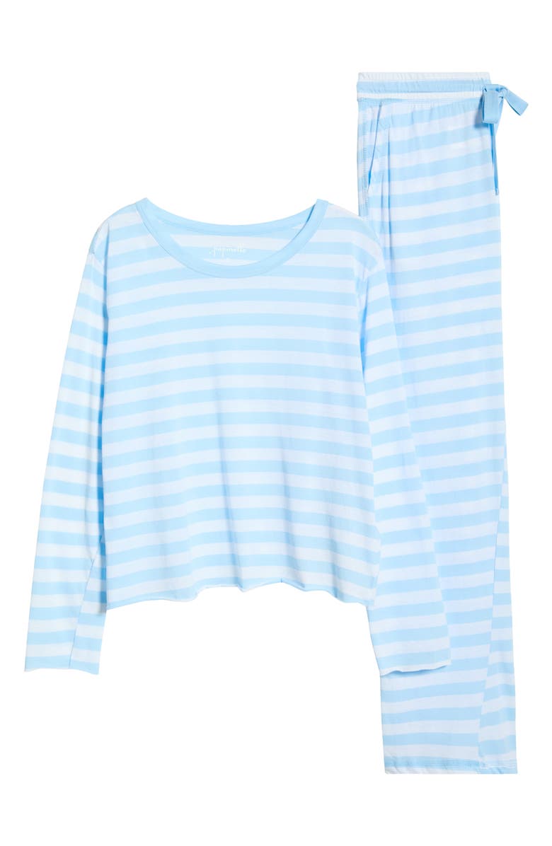 Papinelle Jada Stripe Organic Cotton Pajamas, Alternate, color, Clear Sky/ White Stripe