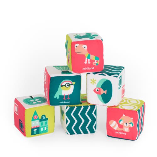 Miniland Feel To Learn Soft Rattle Stacking Cubes 6 Piece Set In Green