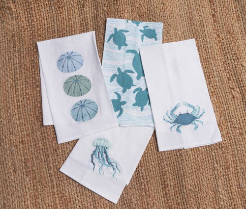 C & F Home C&f Home Sea Urchin Shores Kitchen And Bathroom Embroidered Hand Towel In Blue