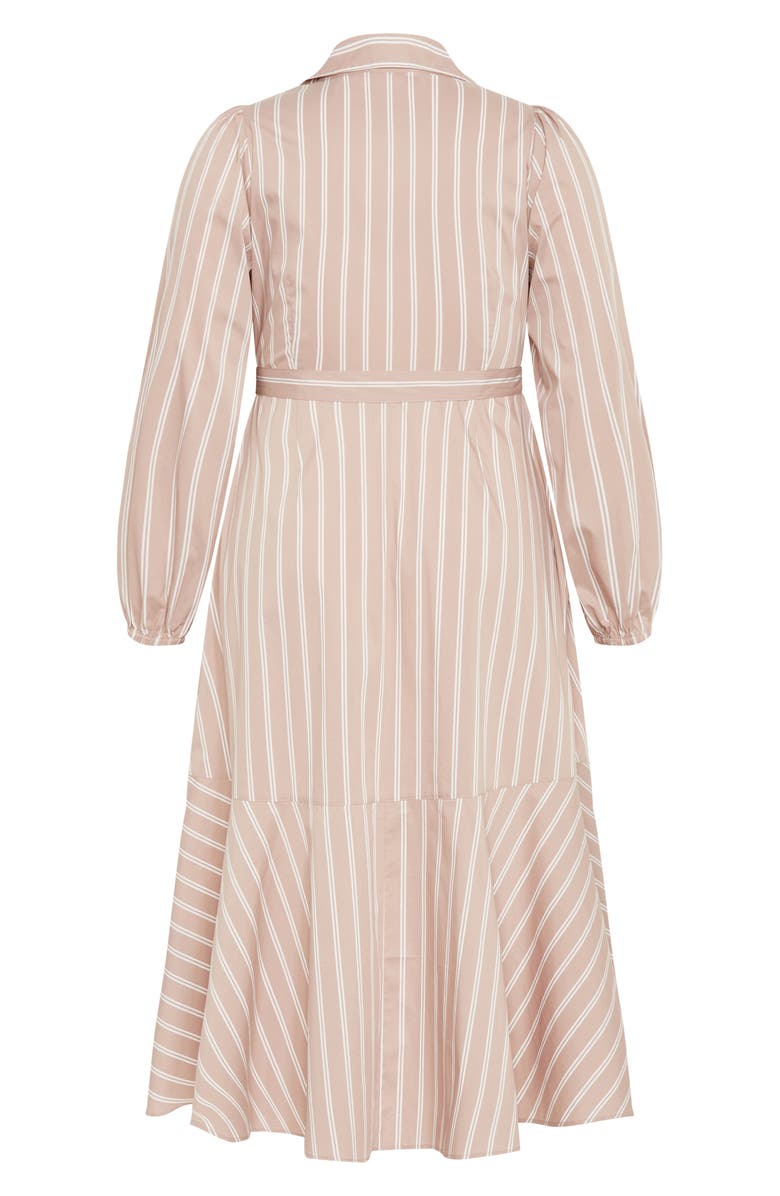 City Chic Brynn Stripe Faux Wrap High Low Dress, Alternate, color, Neutral