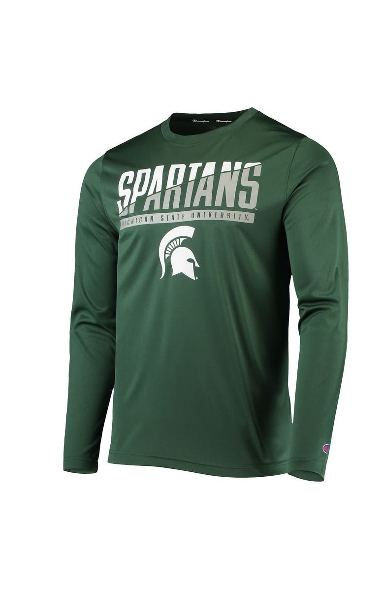 Champion Men's Champion Green Michigan State Spartans Wordmark Slash Long Sleeve T-Shirt, Alternate, color, 