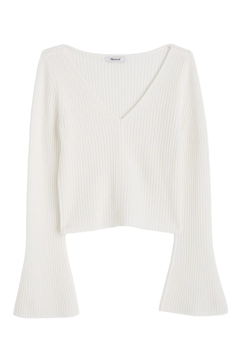 V-Neck Wool Rib Sweater Top, Alternate, color, IVORY