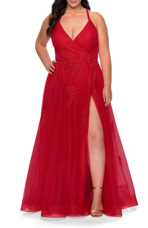Plus Size A-line Tulle Dress with Floral Detailing